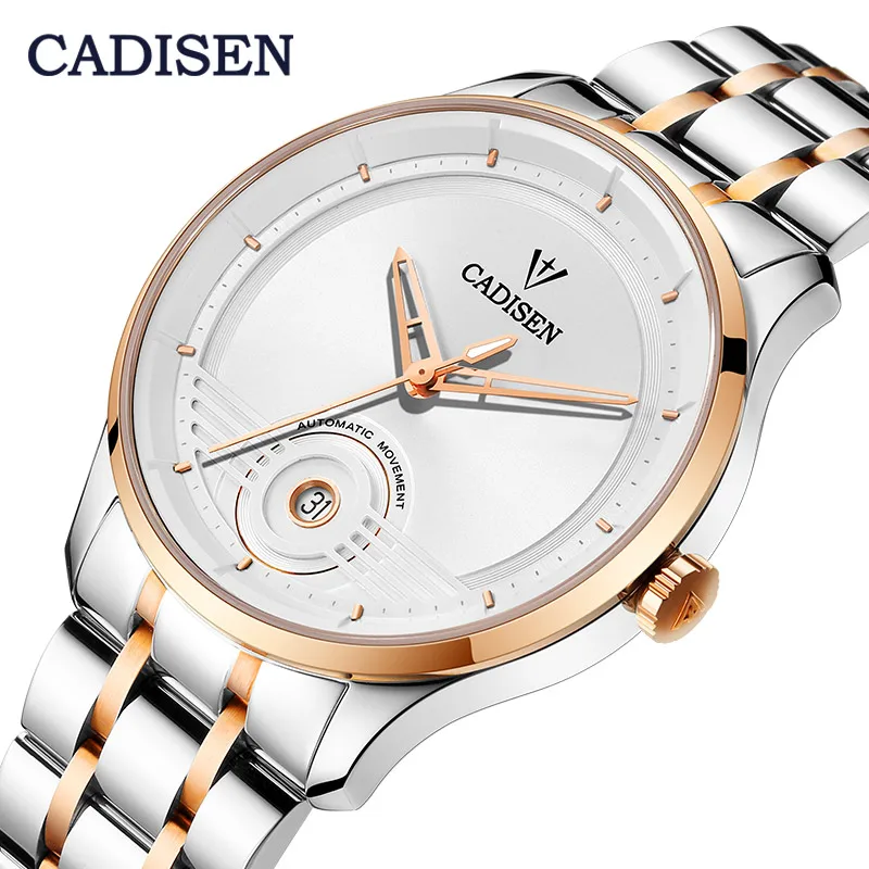 

CADISEN Top men's automatic mechanical watch stainless steel band men watch casual independent calendar 5ATM waterproof Clock