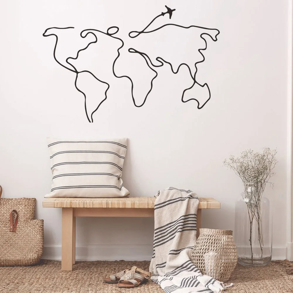 Simple Line Travel World Map Wall Sticker For Bedroom Decorative Removable Vinyl Wall Decal Creative Home Decor mural New Design