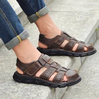 Chaussures décontractées en cuir véritable pour hommes, sandales classiques de haute qualité, baskets d'été pour marche en plein air, respirantes 5