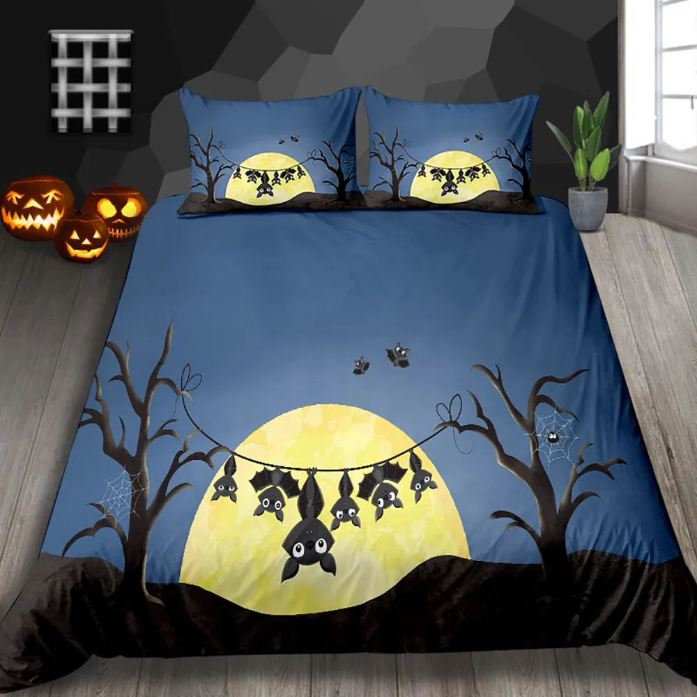 

Thumbedding Bat Print Bedding Set Halloween Style Cute Duvet Cover For Children Soft King Queen Full Twin Single Double Bed Set