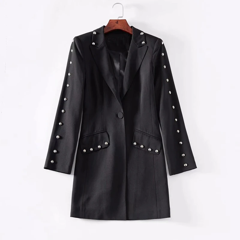 Ideal AELESEEN 2020 Spring Office Lady Long Coat Women Luxury Metal Buttons European Casual Wearing Singl