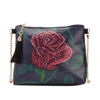 

LJL-Ladies Shoulder Messenger Bag DIY Handmade Wallet Diamond Painting Rose Embroidery Bag