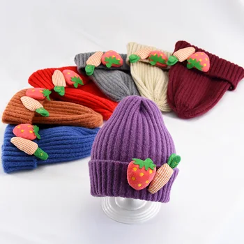 

New Korean Baby hats autumn and winter boy and girl children's fruit knit earmuffs baby wool warm earmuffs hats kids beanies
