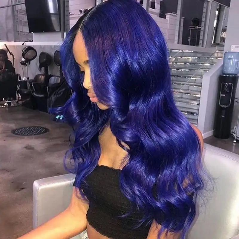 blue human hair wig