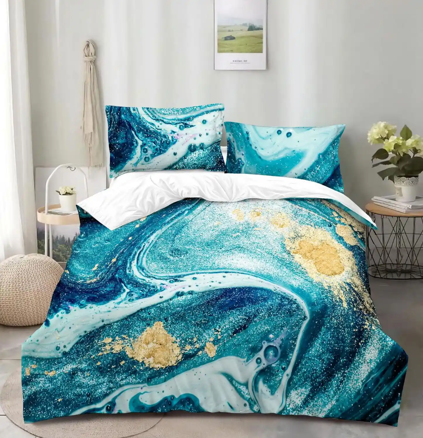 Wazir 3d Marble Prints Bedding Set 3pcs Abstract Aqua Duvet Cover Set Gold Glitter Turquoise Bed Comforter Sets Twin King Queen Bedding Sets Aliexpress