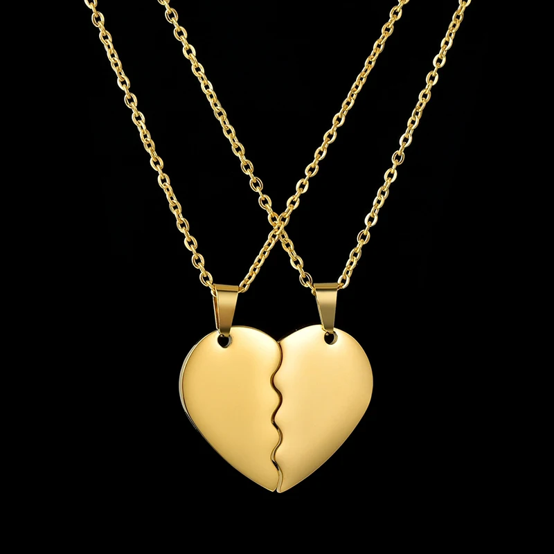 Sifisrri  Vintage Engrave Name Date Double Half Love Pendant Necklace for Women Men Birthday Gift Stainless Steel Jewelry