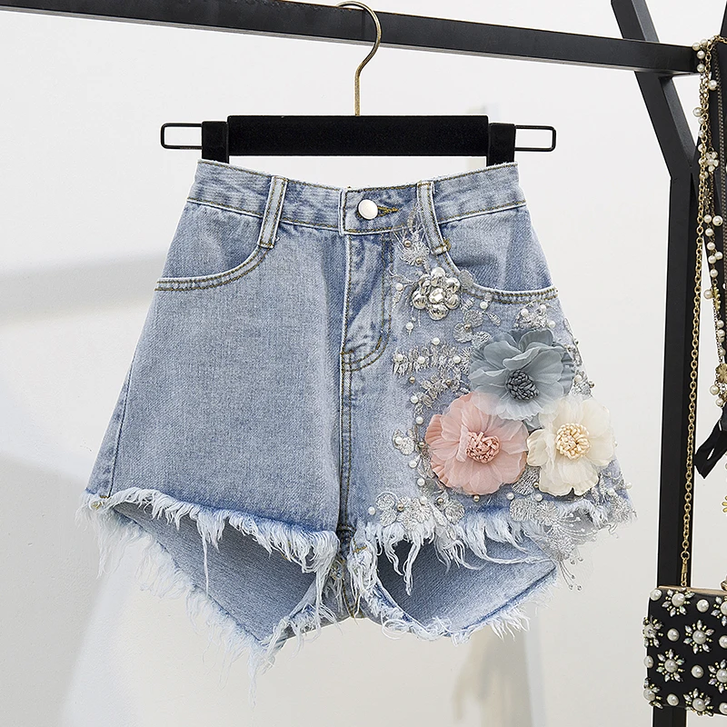 skirt and top co ord 2020 Summer Women 2 Piece Sets Embroidery 3D Flower T-shirt + Denim Shorts Sets Vintage Beading Shorts Sets matching workout sets