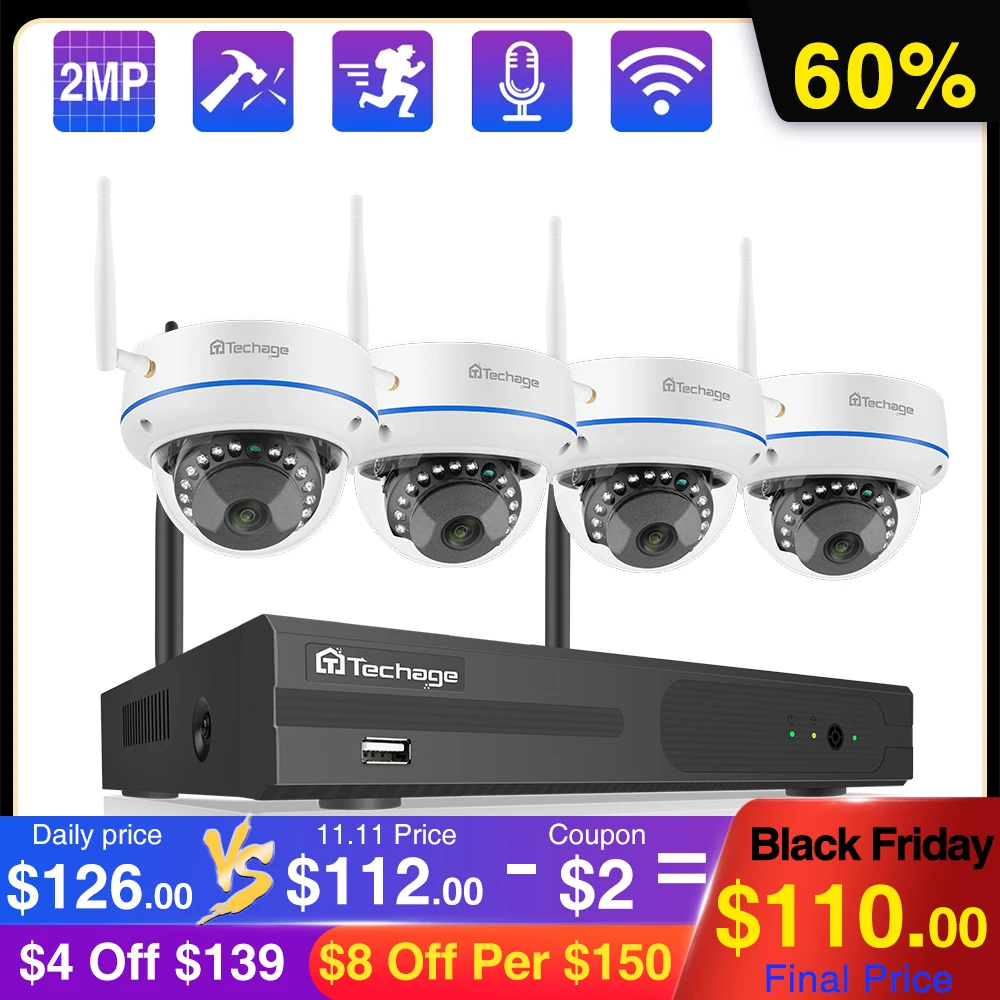 

Techage 8CH 1080P Wireless NVR Kit Security IP Camera System 2MP Wifi Audio Sound CCTV Dome Indoor Camera CCTV Surveillance Set