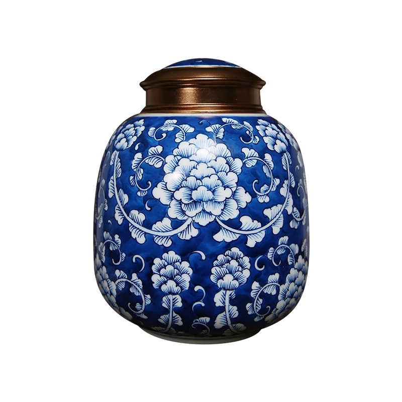 

Jingdezhen hand painted blue and white porcelain Tieguanyin tea pot ceramic vacuum sealed pot storage pot