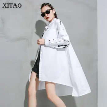 

XITAO Plus Size Print Letter Blouse Fashion New 2020 Spring Single Breast Full Sleeve Irregular Minority Elegant Shirt ZLL4780
