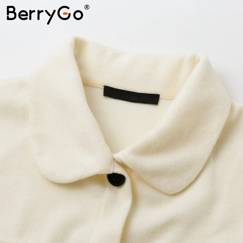 BerryGo, элегантная уличная одежда, Свободное пальто, женское, повседневное, оверсайз, для девушек, пальто, карманы, пояс, осень, зима, женское твидовое пальто