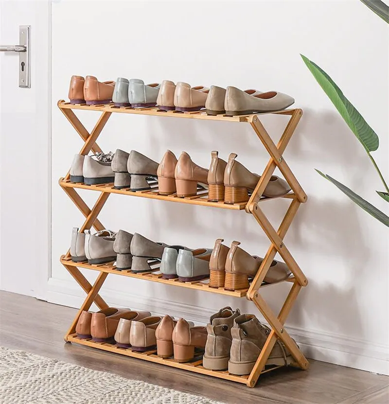 Складная бамбуковая подставка для обуви, обувные коробки с 3/4/5/6ти уровневая полка для обуви держатель двери прихожей обувь стеллаж для хранения дома Организатор простой
