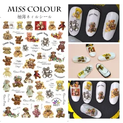 1PCS R-Series Colorful Cartoon Bear Nail Art Stickers Love Heart Brand Decals DIY Slider for Manicure Nail Art Adhesive Decorat