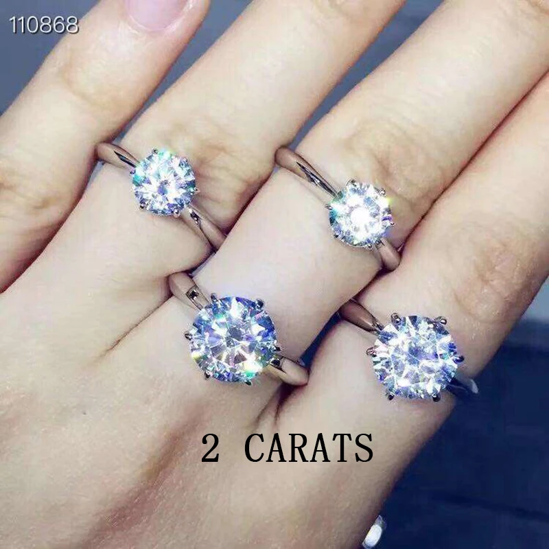 MeiBaPJ 1/2/3 Carats Real Moissanite Diamond Gemstone Simple 6 Claws Ring for Girl 925 Sterling Silver Fine Wedding Jewelry - Цвет камня: 2 carats
