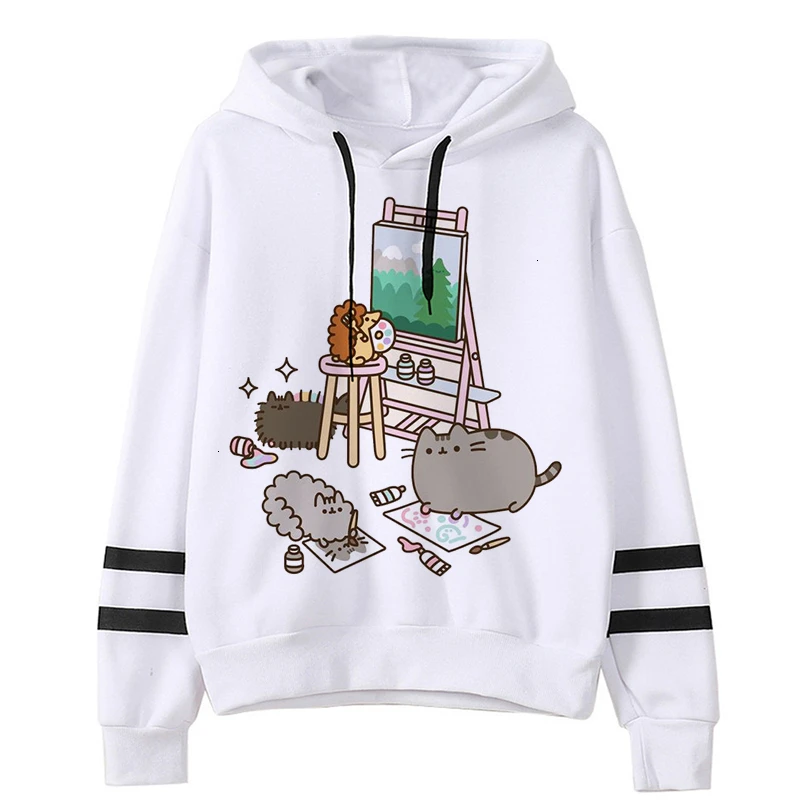 Kawaii Cat Harajuku Забавный мультфильм толстовки для женщин Ullzang милый корейский стиль осень зима толстовка 90s теплая толстовка женская