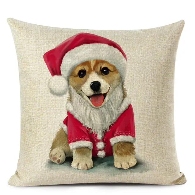 Веселое Рождество Наволочка милые рождественские животные Собака Кошка носить шляпу напечатанные декоративные подушки Чехол для домашнего декора - Цвет: 2