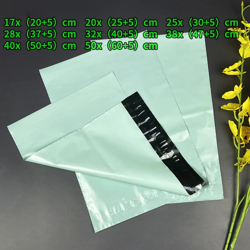 20Pcs Poly Mailers Light Green Courier Storage Bag Waterproof Plastic Envelopes Postal Shipping Mailing Bag for Clothes/Gift