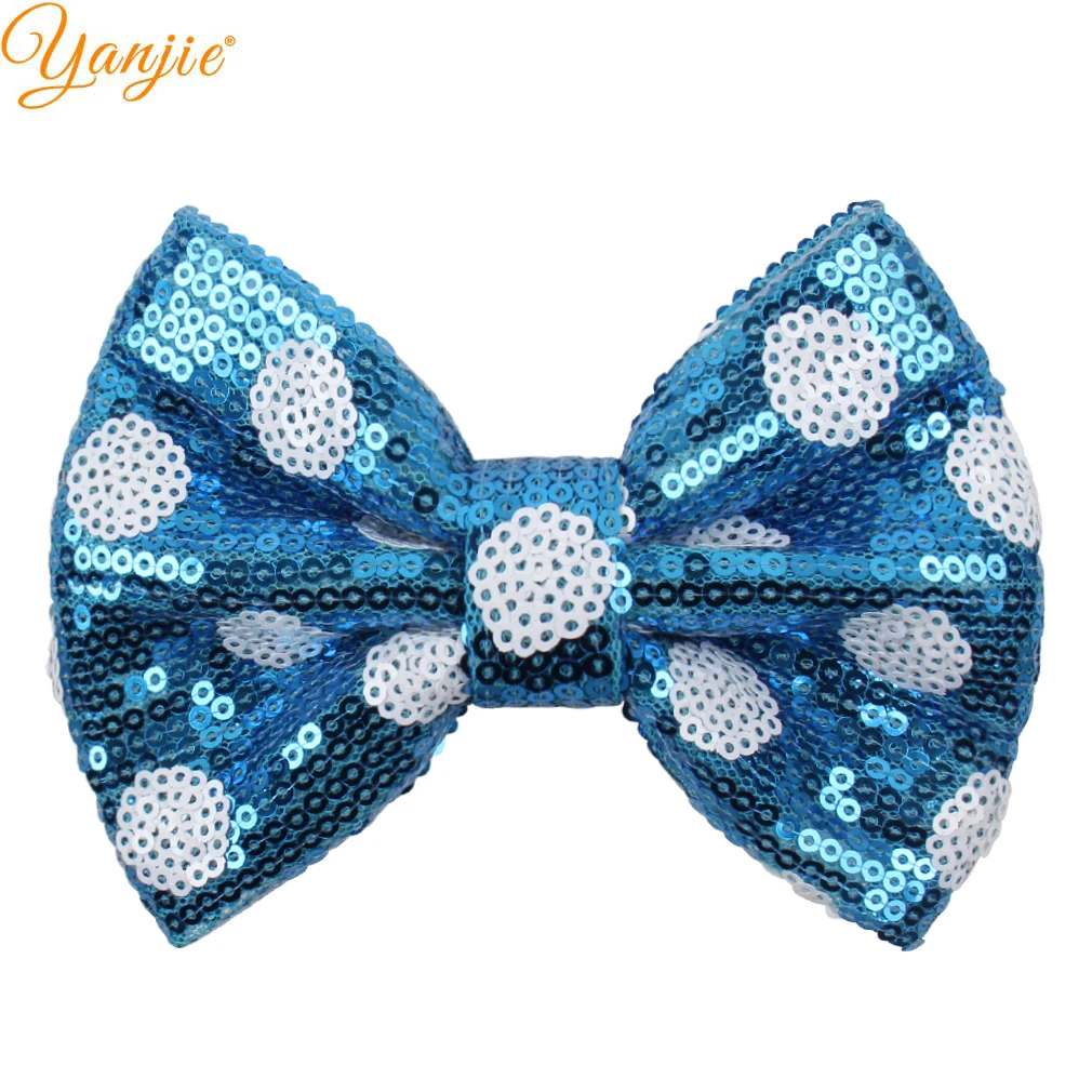 YANJIE 12 pezzi/lotto Classica fermaglio per capelli con fiocco a pois e paillettes da 5 pollici, accessori fai da te per ragazze, fermaglio per coda di cavallo, copricapo_voghion.com