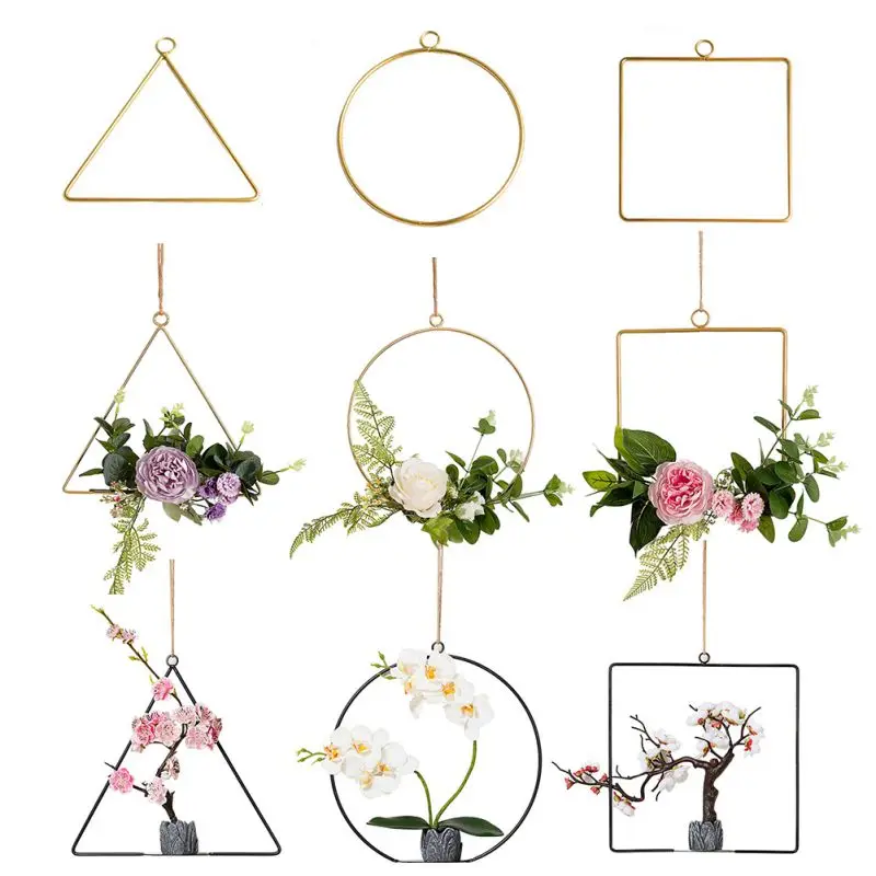 Нордическая Геометрическая металлическая проволока, обруч-венок, рамка, искусственная цветочная гирлянда, Настенный декор, украшение для свадебной вечеринки
