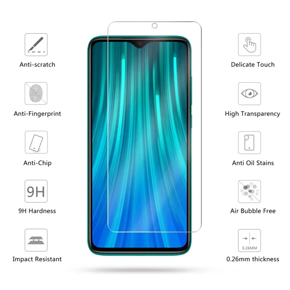 2pcs Tempered Glass For Xiaomi Redmi Note 7 8 Pro 5 6A 7A Mi 9T SE A3 Screen Protector cristal templado Redmi Note 7 8 Pro glass