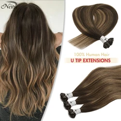 Neitsi Ombre Fusion Keratin U Nail Tip Human Hair Extensions Pre-bonded Natural Hair Straight Capsules Balayage Color 20