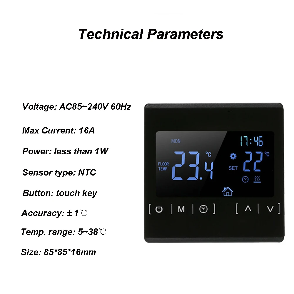 Все сенсорный экран контроллер температуры 110 в 120 в 230 В терморегулятор черный задний свет электрический обогревающий термостат