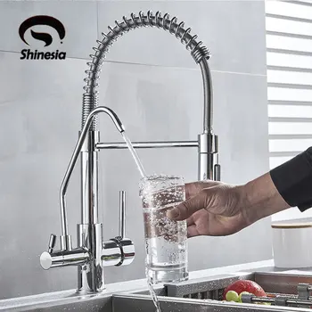 

Chrome Purified Kitchen Sink Faucet Deck Mount Hot Cold Mixer Crane Tap Pull Dwon Spout 360 Degree Rotation faucets
