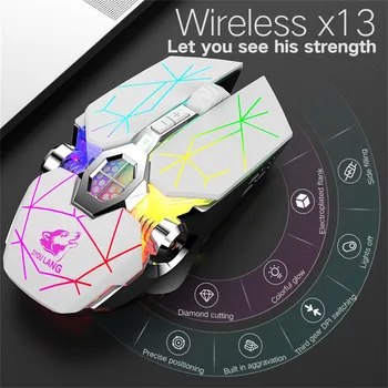 

X13 Wireless Rechargeable Game Mouse Mute 6 Buttons Liquid-cooled Shining Mechanical Mice Non Slip Slim Design With Wide Roller