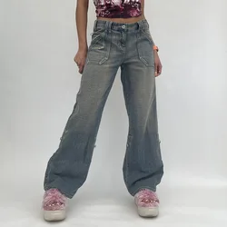 Retro solto y2k calças de brim cintura alta casual calças de perna reta calças de cintura alta oversized macacão streetwear feminino mãe jeans