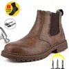 Botas de seguridad de cuero para hombre, zapatos de trabajo indestructibles, botas de seguridad con punta de acero, botas Chelsea, para invierno ► Foto 2/6