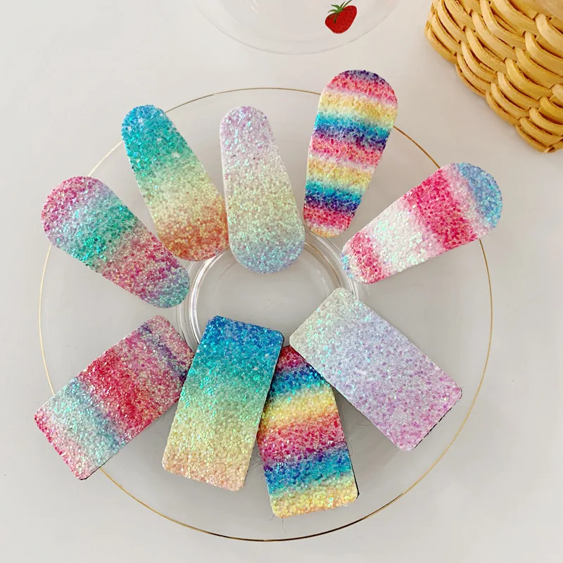 

Korean Handmade Geometric Hair Pins Rainbow Sequins Matching Color Hair Clips For Women Hairpin Hair Accessories