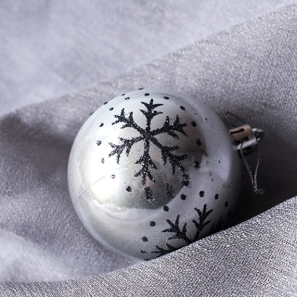 6 Pcs Snowflake Painted Balls Christmas Tree Ornaments Gift Plastic Ball Hanging Holiday Party Decor Snowflake Christmas Ball