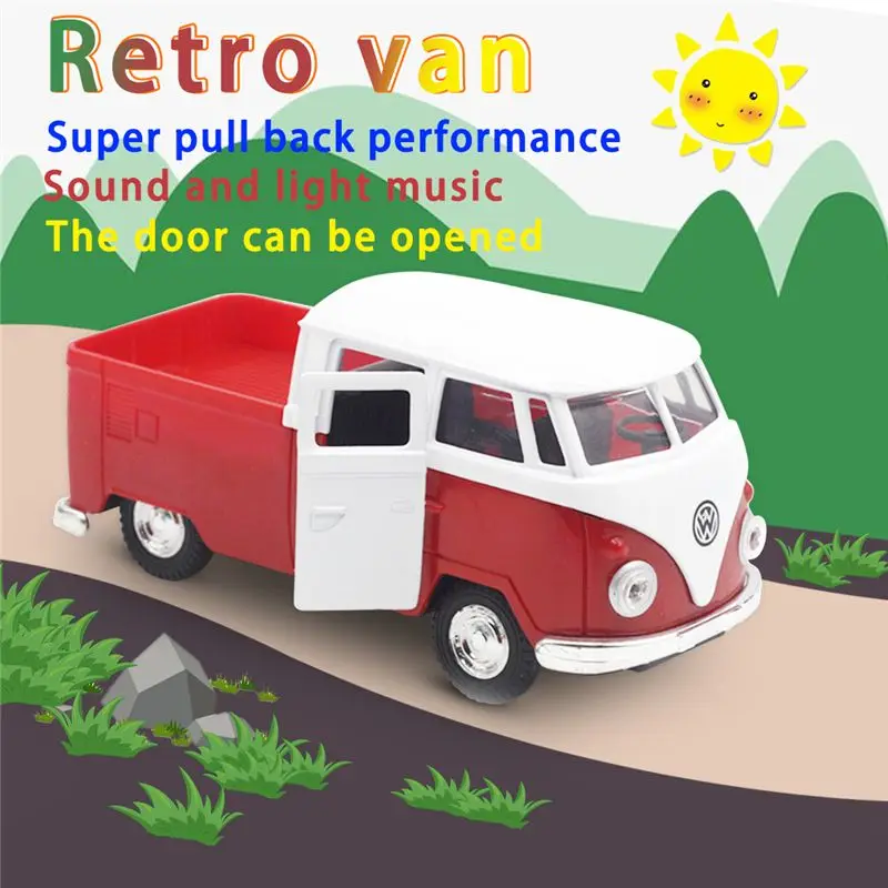 

Red simulation 1:32 sound and light music pull back retro van truck fire truck alloy model