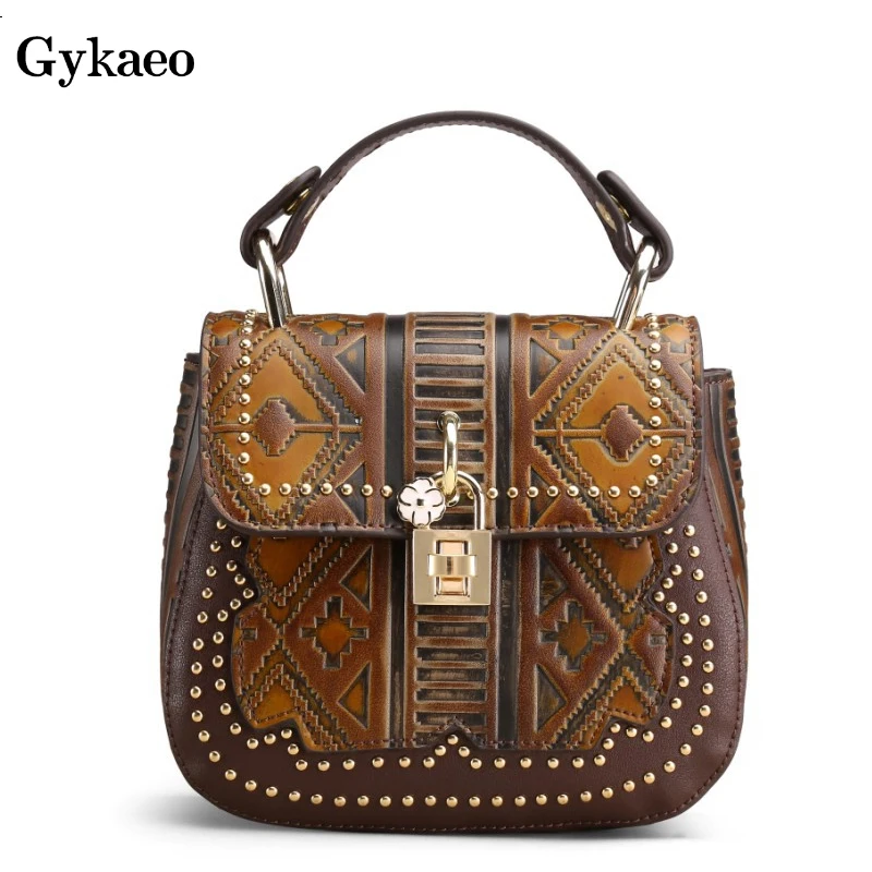 

Gykaeo Luxury Handbags Women Bags Designer Small Genuine Leather Bag Ladies Vintage Lock Shoulder Bags for Women Messenger Bag