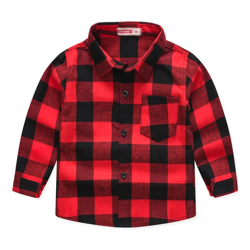 ACSUSS Kids Boys Long Sleeves Plaid Lapel Collar Shirt Children Autumn Fall Button Down Flannel Shirt Tops 