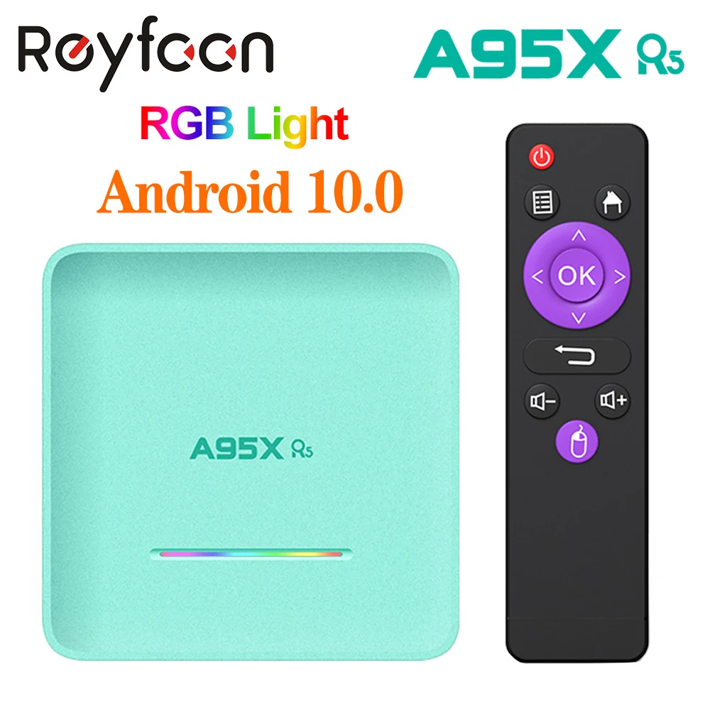 Смарт ТВ приставка A95X R5 Android 10 Rockchip RK3318 4 Гб RAM RGB светильник поддержка 1080p 60fps USB3.0