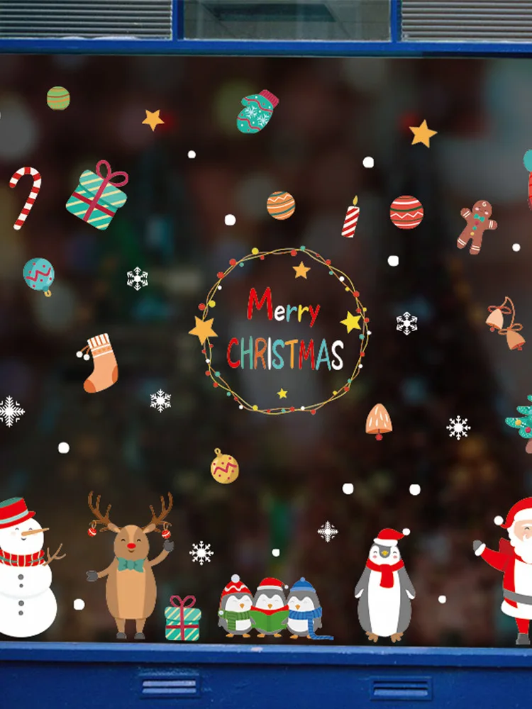 2 Merry Christmas настенная Рождественская наклейка украшение стеклянная наклейка Рождественская елка узор стекло для витрин дверной фон - Цвет: 2