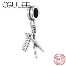 Горячие 925 стерлингового серебра кулон парикмахерские инструменты ножницы и расческа бисера подходят Pandora очаровывательный браслет ювелирные изделия изготовление