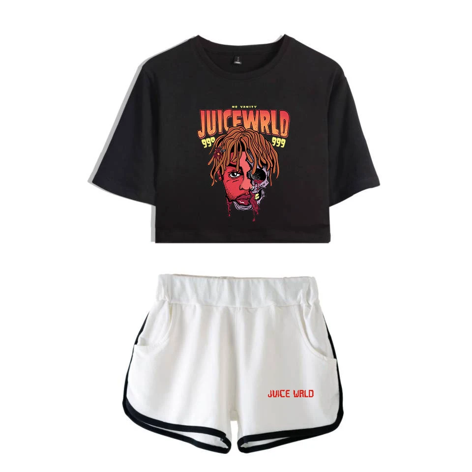Juice Wrld Hip Hop Rapper 2D Trendy Women two-piece Summer Fashion Shirt And Shorts Kpop Sexy Trend Casual Clothes |