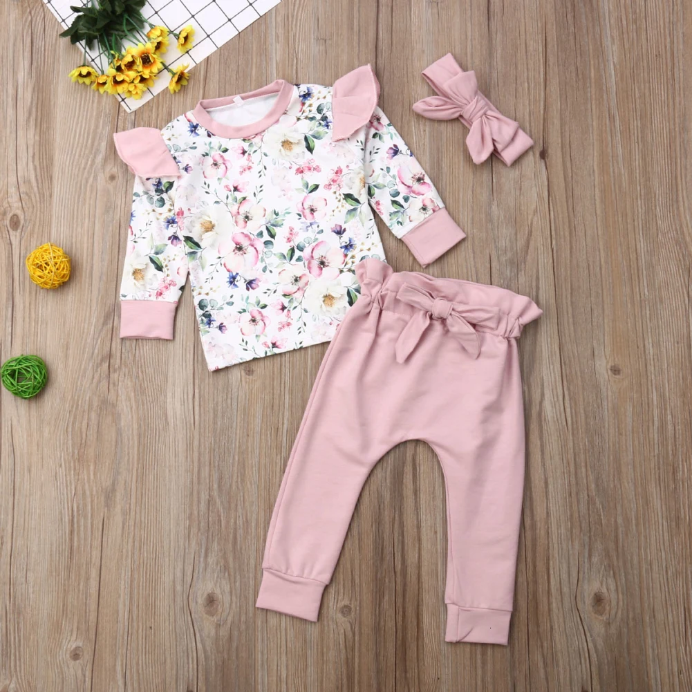 Long Sleeve Flower Tops+pants 3pcs Outfit Autumn 0-24 Months