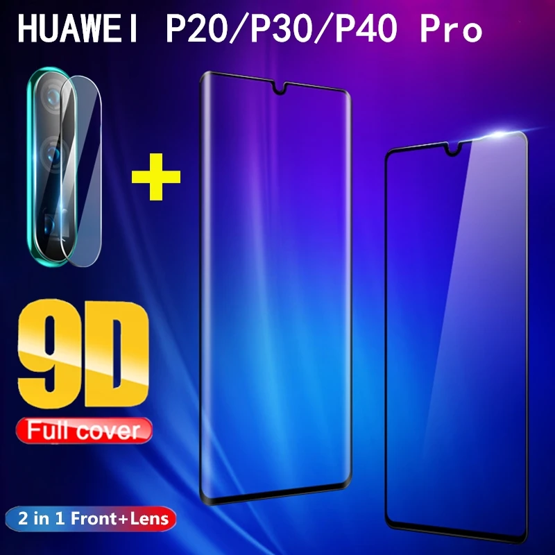 2 в 1 полное покрытие 9D закаленное стекло для Huawei P30 P20 Pro P10 Lite P40 Защитная пленка