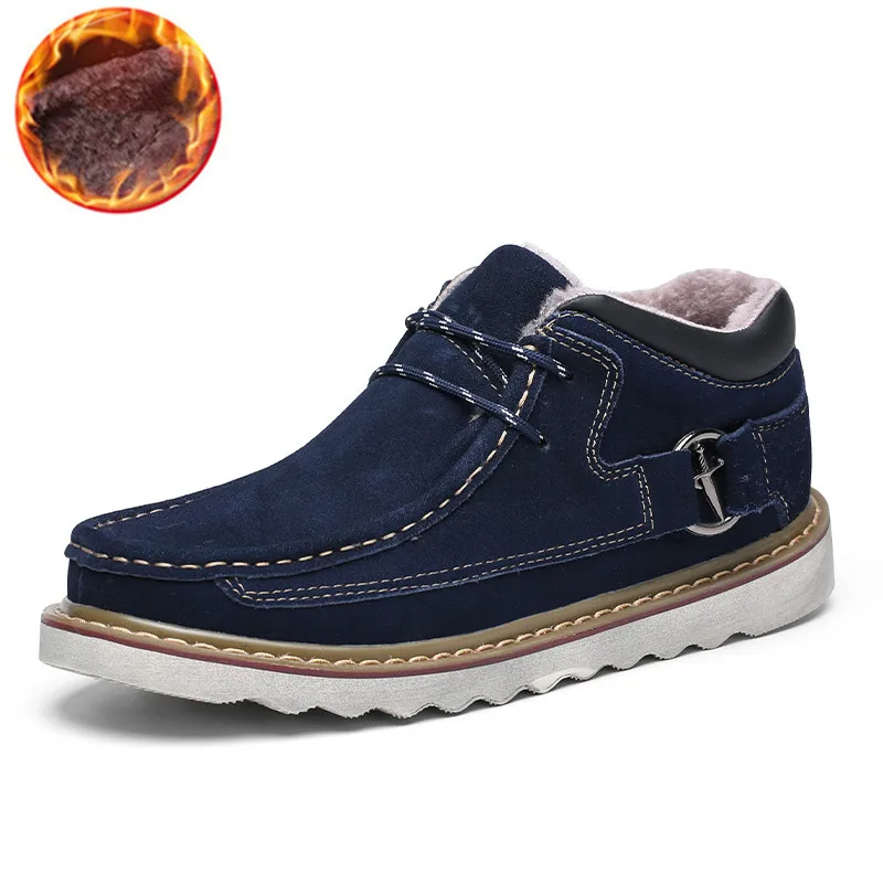 Г., Мужская зимняя замшевая обувь на меху теплые плюшевые повседневные ботильоны удобная мужская рабочая обувь для вождения, обувь в деловом стиле - Цвет: Blue Fur
