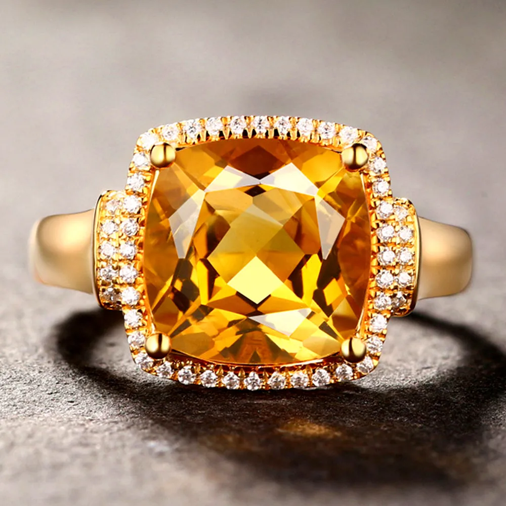 Luxury square citrine gemstones diamonds Rings for women femme 18k gold color big crystal precious anillos jewelry bague bijoux Luxury square citrine gemstones diamonds Rings for women femme 18k gold color big crystal precious anillos jewelry bague bijoux