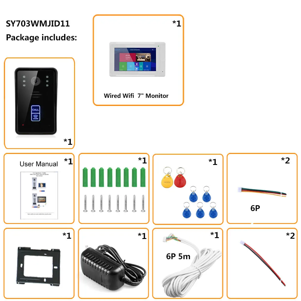 2 монитора 7 дюймов беспроводной Wifi RFID видео телефон двери дверной звонок Домофон Система с проводным IR-CUT 1080P Проводная камера