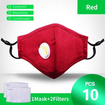 

Washable PM2.5 Mouth Mask Anti Dust Anti Pollution Windproof Cotton Mask with 10pcs Free Filter Reusable Face Mask Respirator