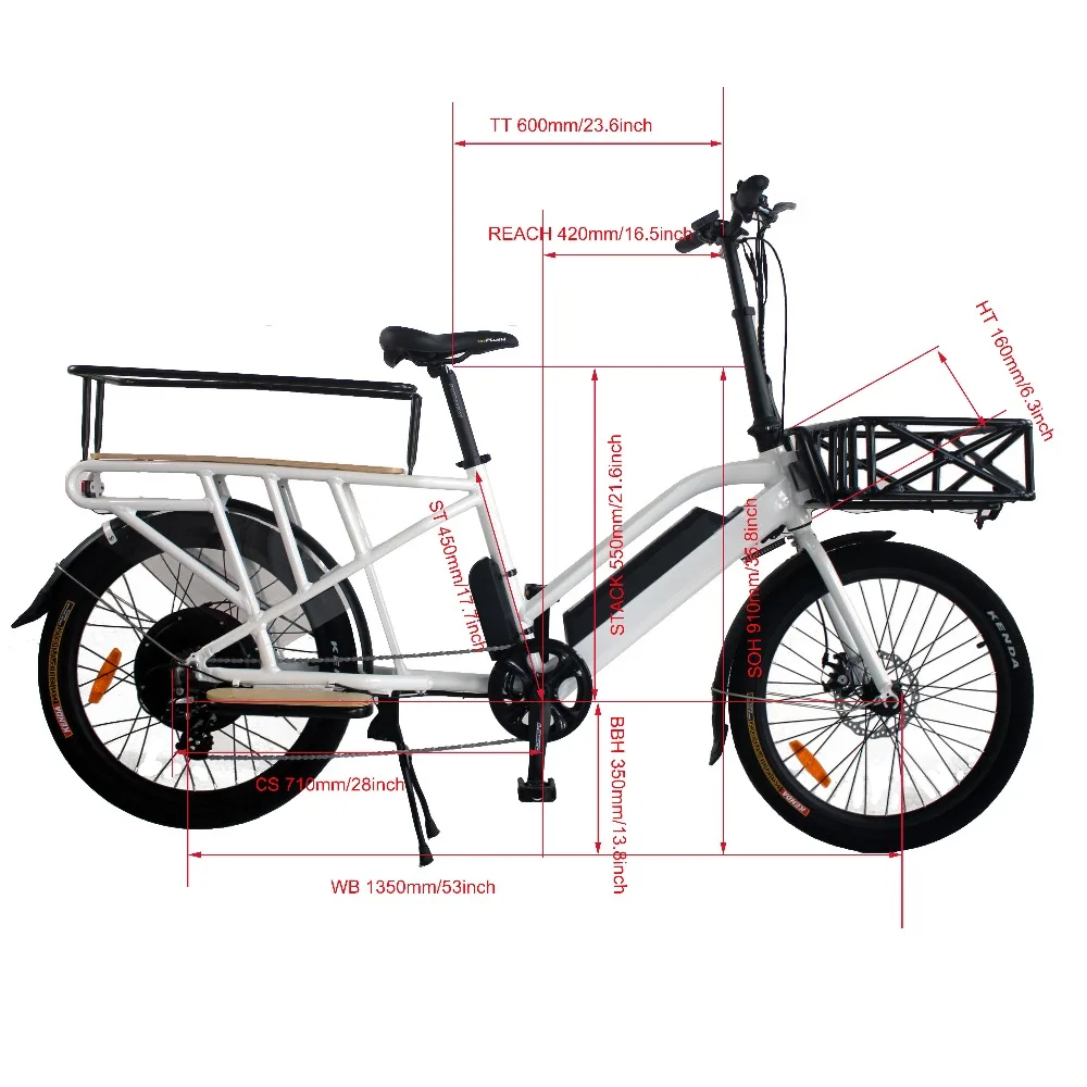 Ebike 24 дюймов 48V750W грузовой Ebike с задней ступицей двигателя и 500C красочный дисплей для семьи или UberEats доставки/uberEats