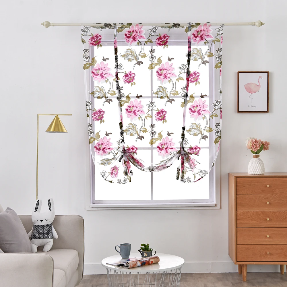 Romantic Peony Printed Tulle Curtain, Curta Cortina