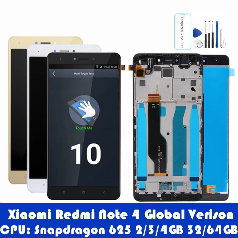 Для Xiaomi Redmi Note 4 Global Гб 64 рамка ЖК дисплея Сенсорная панель note Pro Snapdragon 625 дигитайзер