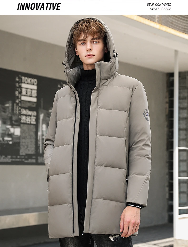 Men down jacket men's winter coat mid-long thick warm parkas hooded casual white duck down winter coats thicken outerwear