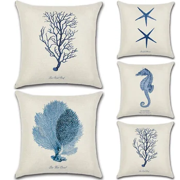 

White Online Pillow Cushion Cover Square Undersea-creature Pillowcase Room Sofa Fall Decorations 45*45cm Pillow Case#w
